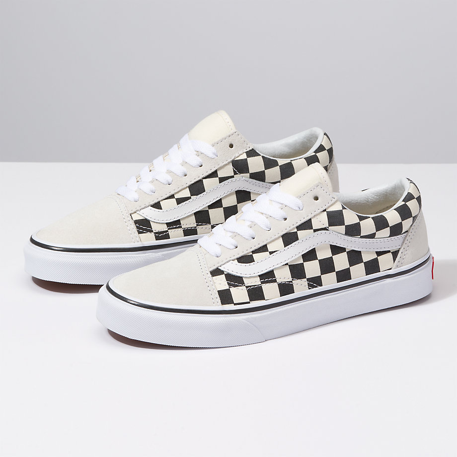 Vans Bayan Spor Ayakkabı Checkerboard Old Skool Beyaz/Siyah | 77786-782